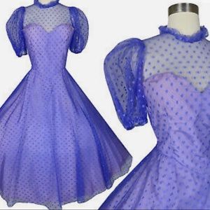 Vintage 80s Lavender Polkadot Prom/Party Dress